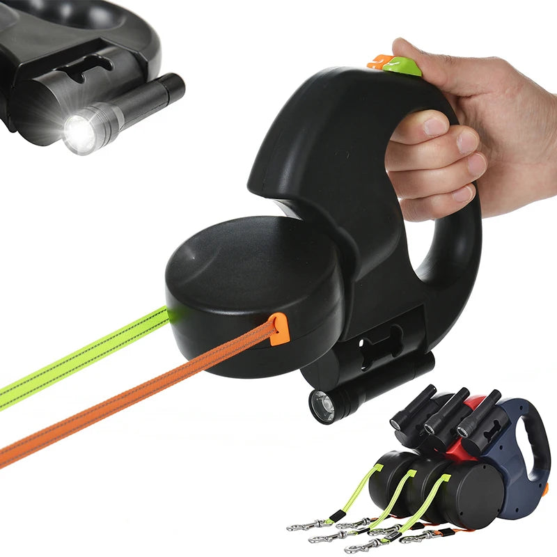 Tangle-Free Dual Retractable  Leash with 360° Swivel & Built-In LED Lights