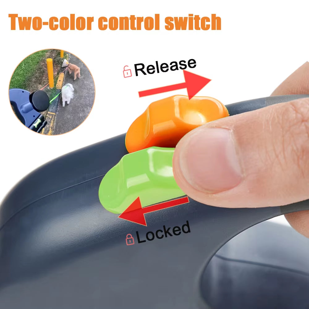Tangle-Free Dual Retractable  Leash with 360° Swivel & Built-In LED Lights