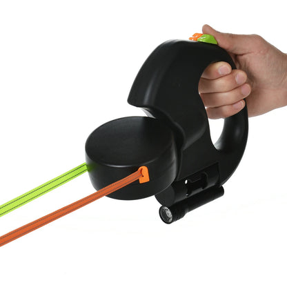 Tangle-Free Dual Retractable  Leash with 360° Swivel & Built-In LED Lights