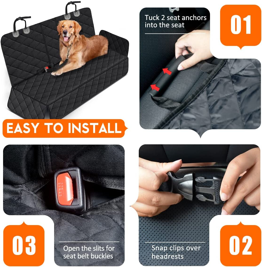 Waterproof Dog Back Seat Cover – Armrest Access, Fits Most Vehicles (53") – Black