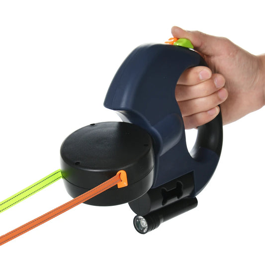 Tangle-Free Dual Retractable  Leash with 360° Swivel & Built-In LED Lights